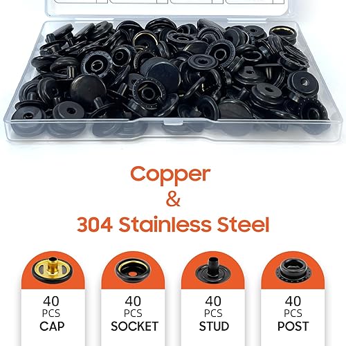 Miniatura 4 de 160 piezas de botones de presión, kit de cierres a presión, cierres de 15 mm de acero inoxidable de grado marino para lonas de barco, cierres de