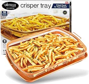 Gotham Steel Air Fryer Tray, Air Fry Basket for Oven, 2 Piece Nonstick Copper Crisper Tray, Air Fry for Convection Oven, Also Great for Baking &amp; Crispy Foods, Dishwasher Safe – XL 13" x 11"