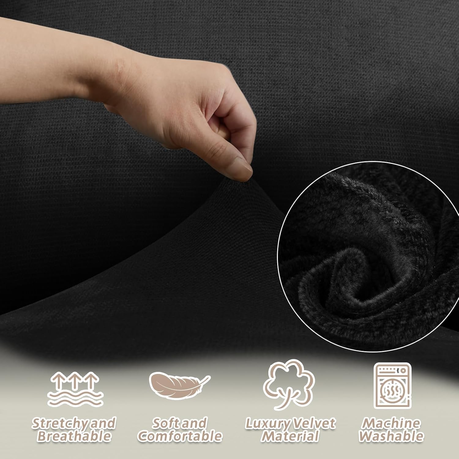 Arfntevss Sectional Recliner Couch Covers Velvet Washable Corner Sectional Sofa Cover for Reclining Couch Stretch Soft Thick L Shape Recliner Slipcover Set (5 Seat with 2 Console Cover, Black)