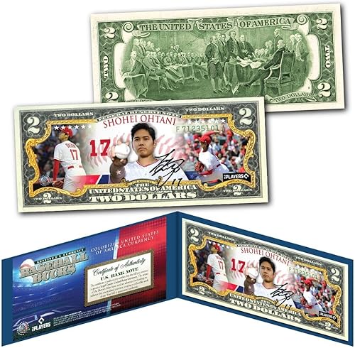 SHOHEI OHTANI Pitching Baseball Bucks con licencia oficial de billetes de dos dólares sin circular, edición especial, soporte coleccionable y