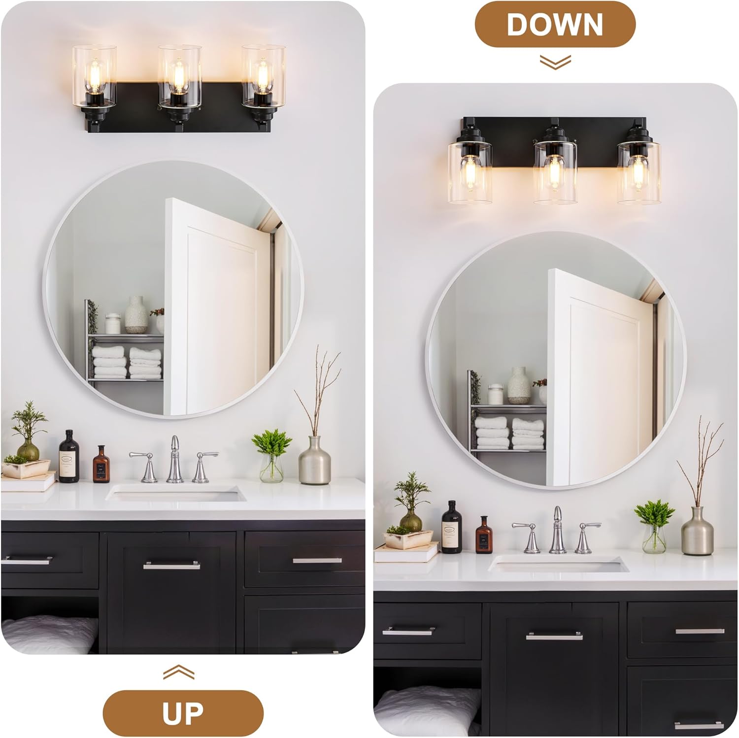 Black Bathroom Light Fixture, 3 Light Matte Black Vanity Light, 18.8" Modern Farmhouse Bathroom Lighting Fixtures Over Mirror, with Clear Glass Shade, Vanity Lights for Bathroom, Bedroom, Hallway