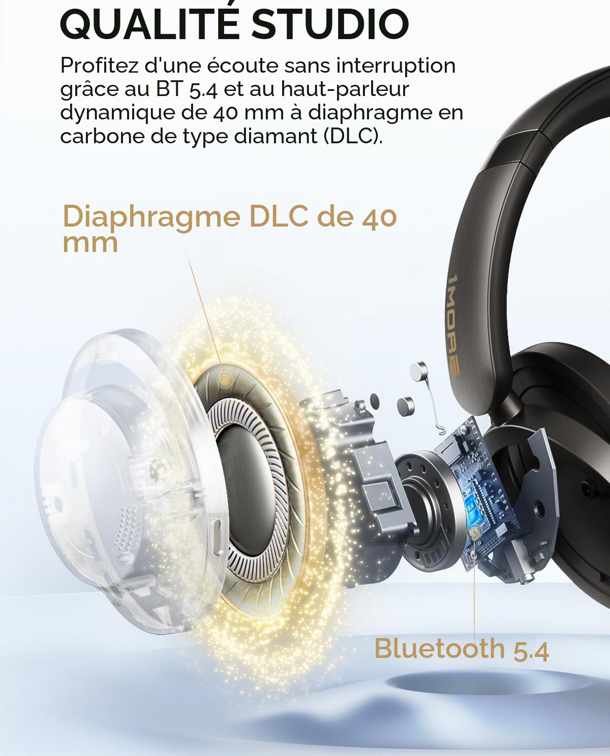 1MORE SonoFlow-Pro HQ51 Casque supra-auriculaire Bluetooth avec LDAC pour un son sans fil haute résolution, 100 heures de lecture, Bluetooth 5.4, QuietMax ANC, ajustement confortable (gris mat)
