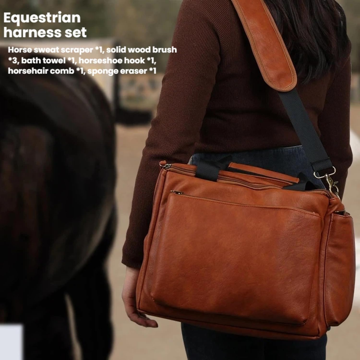 Professional level horse beauty care set/9-piece set of horse brush beauty products/matching storage bag/gift box for advanced equestrian stable care tools