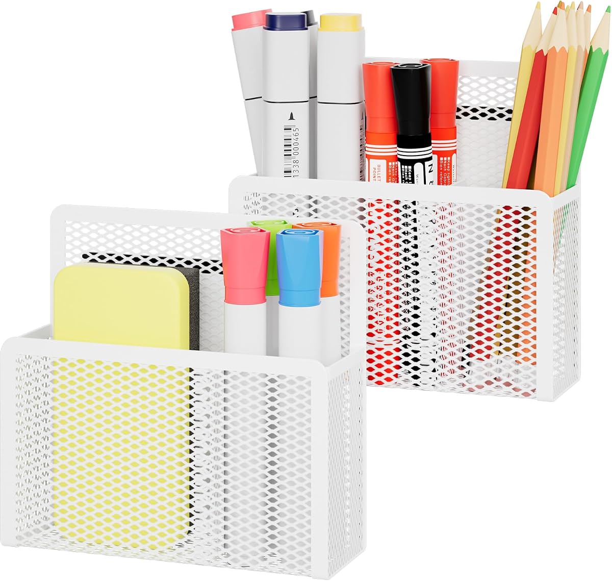 Soporte magnético para rotuladores de borrado en seco, soporte para bolígrafos de malla para pizarra blanca, organizador de lápices magnético para refrigerador, armario, organizador de accesorios para el hogar, la escuela y la oficina (blanco)