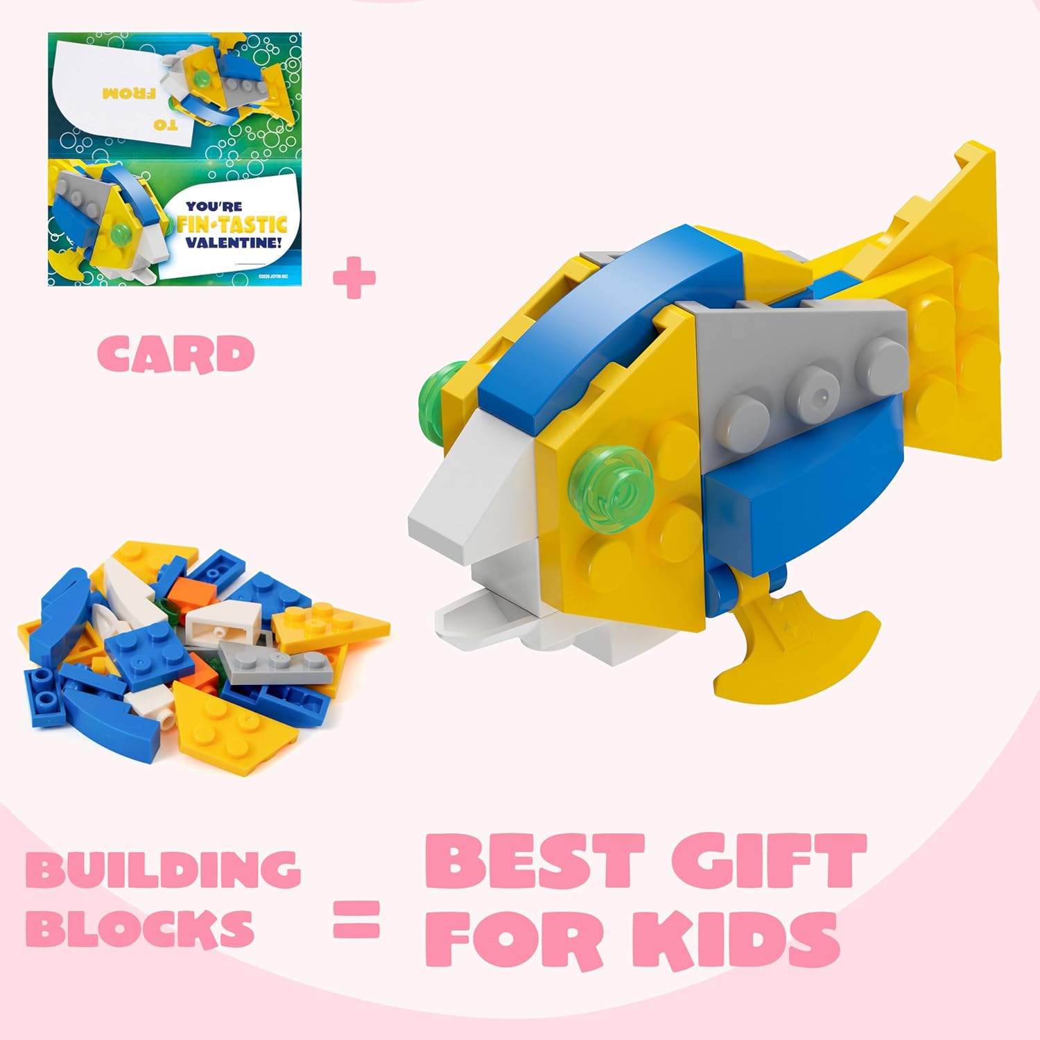 JOYIN 24 Packs Valentines Day Cards with Sea Animal Building Blocks for Gifts Party Favor, Classroom Exchange Prize, Valentine’s Greeting Cards