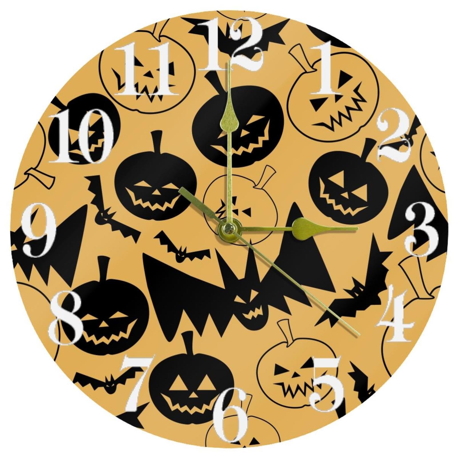 Horloge murale sans tic-tac d'Halloween fonctionnant à piles pour maison