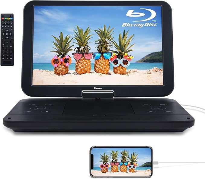 NAVISKAUTO 15.4" Portable Blu Ray DVD Player with HDMI Input/Output