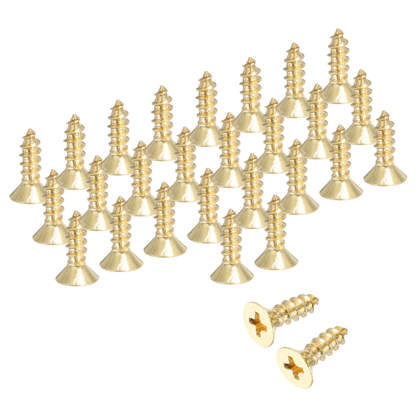 sourcing map Brass Phillips Wood Screws, M4 x 10mm Brass Phillips Flat Wood Screws Self-Tapping Furniture Connector for Door Hinges, Wood Crafts and DIY Projects,(Gold Tone, Pack of 38)
