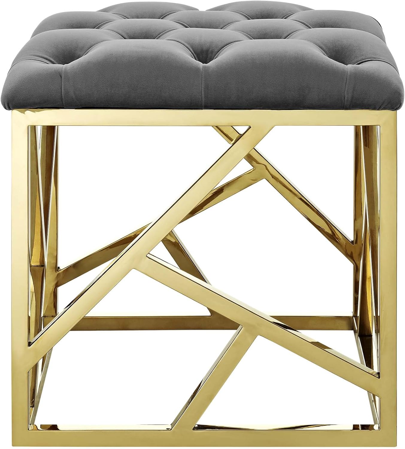 Amazon Crazy 🔥 Deals Modway Intersperse Tufted Modern Ottoman With Gold Stainless Steel Geometric Frame In Gold Gray