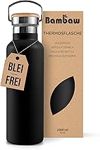 Bambaw Thermosflasche 1, Trinkflasche 1l Schwarz, Edelstahl Trinkflasche, Getränkeflasche 1 Liter, Bambus Isolierflasche, Thermotrinkflasche – Tiefschwarz