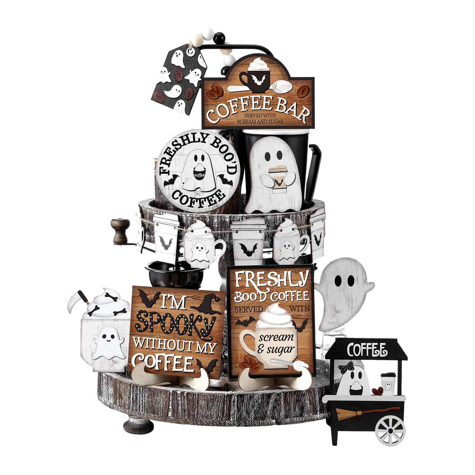 Buxuaaaa Of 19 Halloween Tiered Tray Decorations Coffee Specters Wooden Signs Bead Garlands Farmhouses Bucolic Home Table Party Supplies Bead Strands Farmhouse Table Display