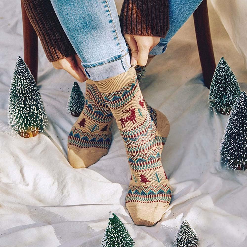 Women's Cotton Blend Knit Crew Socks, Soft Everyday Nordic Style Set – Colorful Patterns, Made in Korea - Image 4