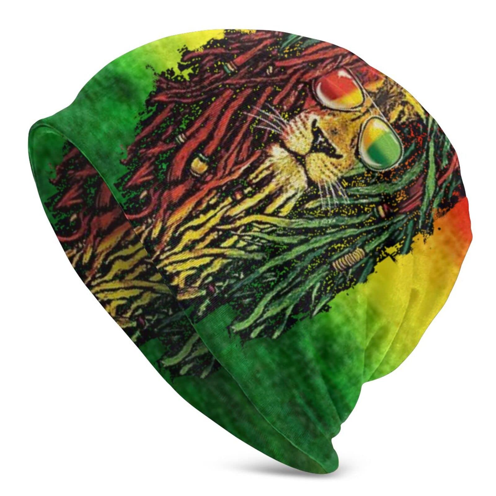 Lsjuee Jamaican Rasta Reggae Judah Lion Beanie Hat for Men/Women Slouchy Beanie Skull Cap Winter Stretch Acrylic Knit Hat