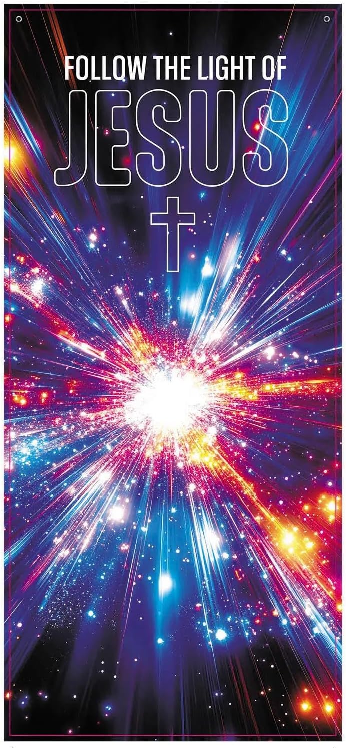 Fun Express 27" x 60" Jesus is the Light VBS 2026 Star Burst Polyester Door Banner