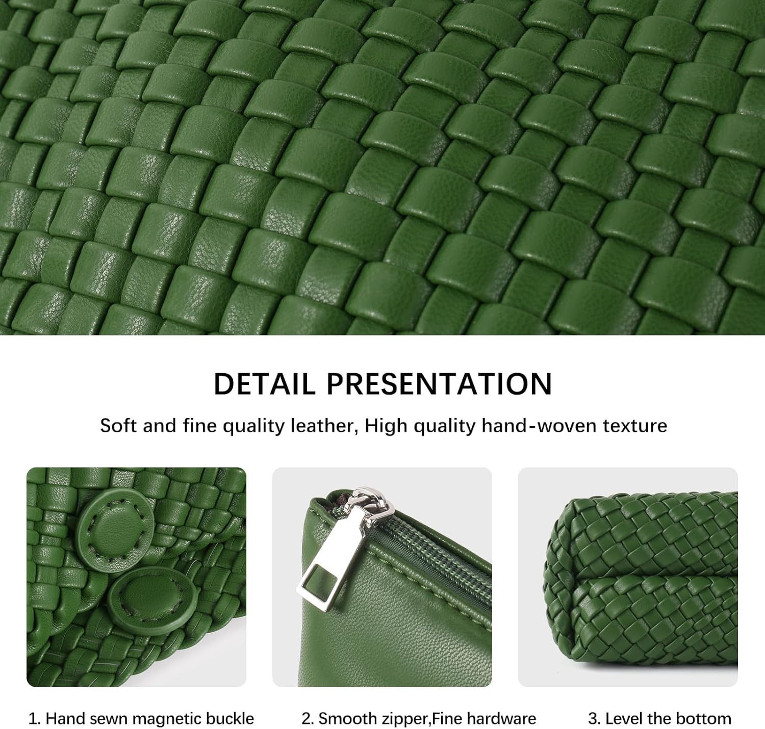 Woven Handbag for Woman Vegan Leather Shoulder bag and Purse Small Fashion Shopper Totes Ladies Underarm Bags - Image 5