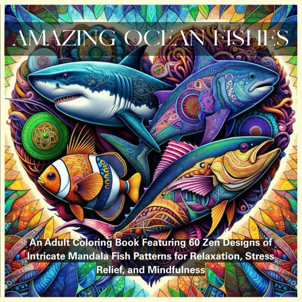 AMAZING OCEAN FISHES: An Adult Coloring Book Featuring 60 Zen Designs of Intricate Mandala Fish Patterns for Relaxation, Stress Relief, and Mindfulness