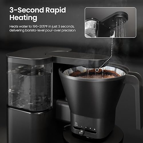 Miniatura 3 de Kismile Cafetera de goteo de 8 tazas, verter sobre café con calor instantáneo de 3 segundos, 197-205 , tanque de agua extraíble, control de flujo
