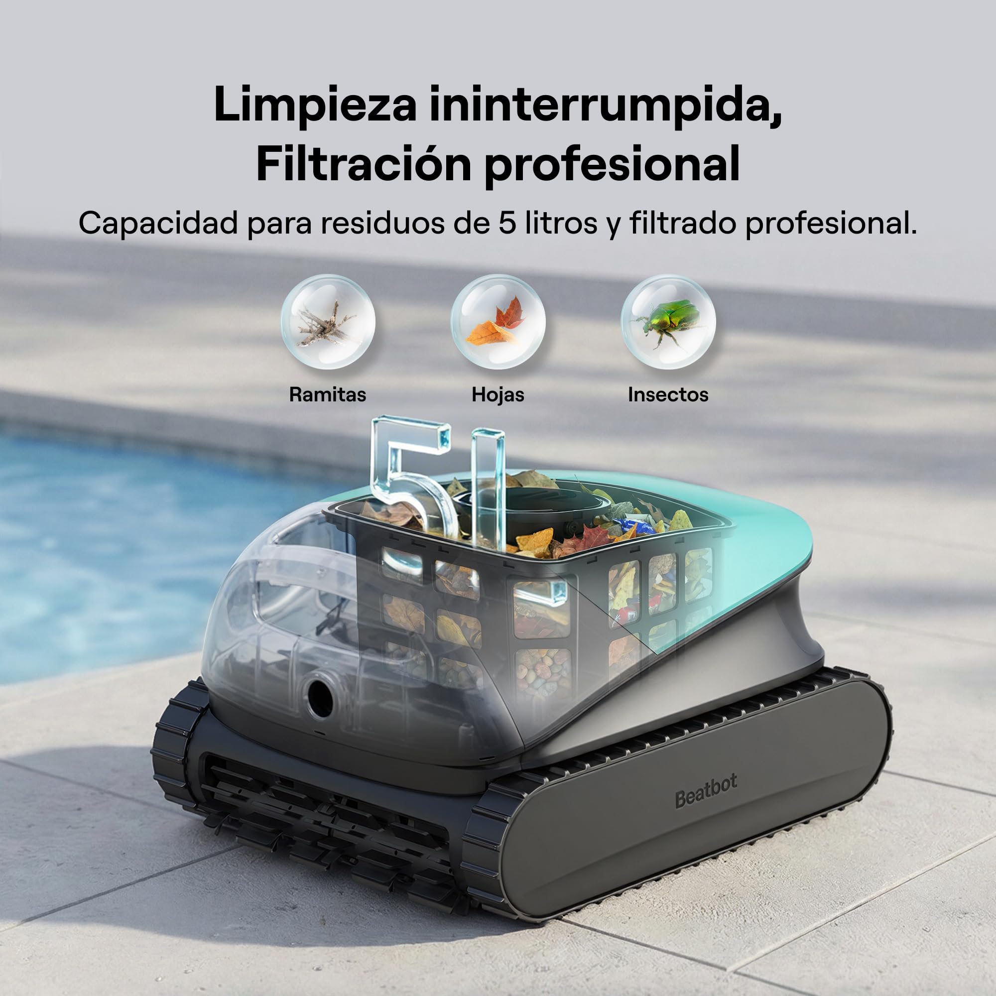 Beatbot Sora 10 limpiafondos Piscina, Paredes, flotación, Verde Salvia | Paredes, Plataformas y línea de flotación, Estacionamiento línea flotación, 5l residuos,App,Piscinas enterradas/elevadas