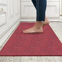 Non-Slip PVC Cushion Noodle Mat with Rubber Back Dirt Traper Entrance/Floor/Door/Bathroom/Area Door Mat for Home||Red,2x8 Feet