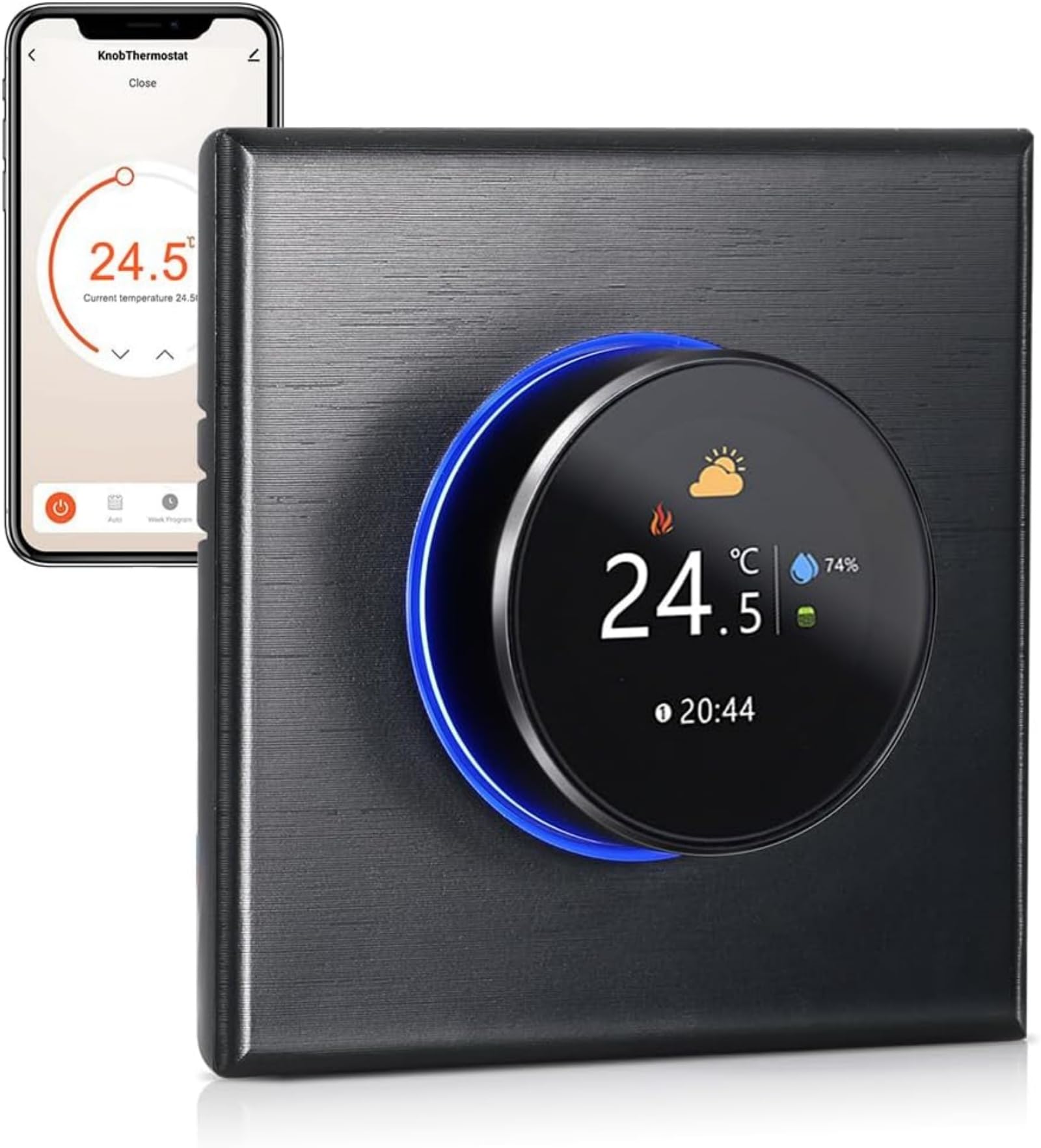 Termostato WiFi para Caldera de Gas,Inteligente termostato Control Botones,programable semanal/aplicación móvil/Control de Voz Compatible con Alexa/Google Home, 5A-Negro