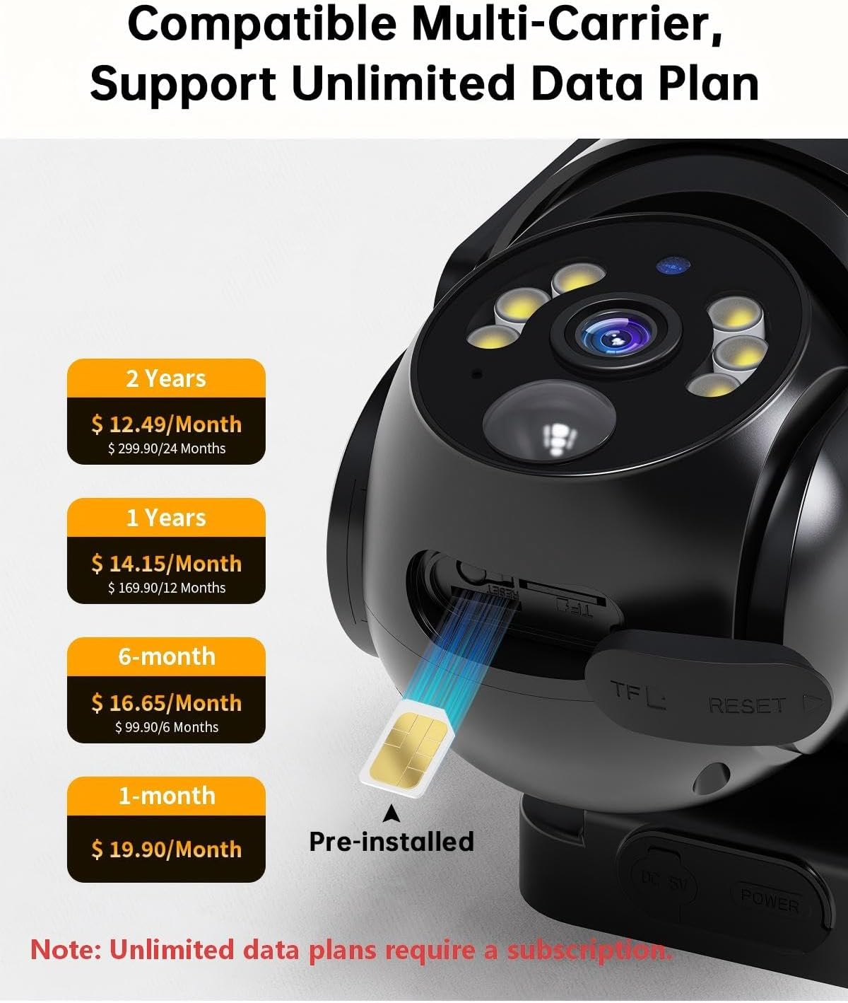 Cellular Security Camera with Pre-Installed 4G LTE SIM Card, Color Night Vision, 360° Full View, 2K Live Viewing, Instant Motion Alerts, No WiFi Needed Solar Outdoor Camera for Farm/Jobsite