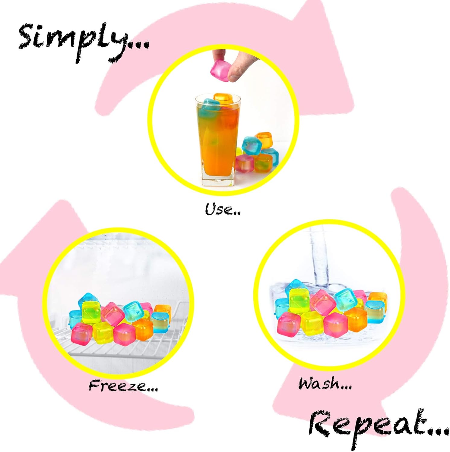 (40 Pack) Reusable Ice Cube - Refreezable Reusable Ice Cubes for Drinks, Plastic Ice Cubes Reusable Dry Ice for Cocktails Coolers like Whiskey Wine Vodka or Coffee Fake Shapes, Non Melting Ice Cubes.