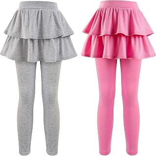 Girls School Uniform Pants Leggings with Skirts Stretch Warm Jegging 4-12 Years Sakura Pink Grey 2-Pack 4-5 Years