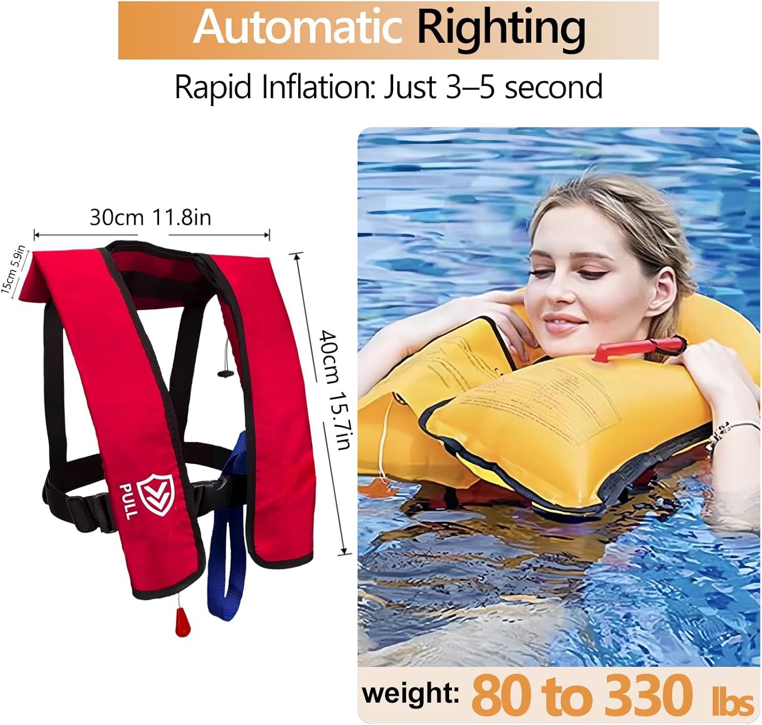 Manual Inflatable Life Jacket | Inflatable PFD Jackets for Adults|Kayak Life Vest | PFD Low Profile for Fishing Sailing|Jet Skiing |Supports up to 330 lbs