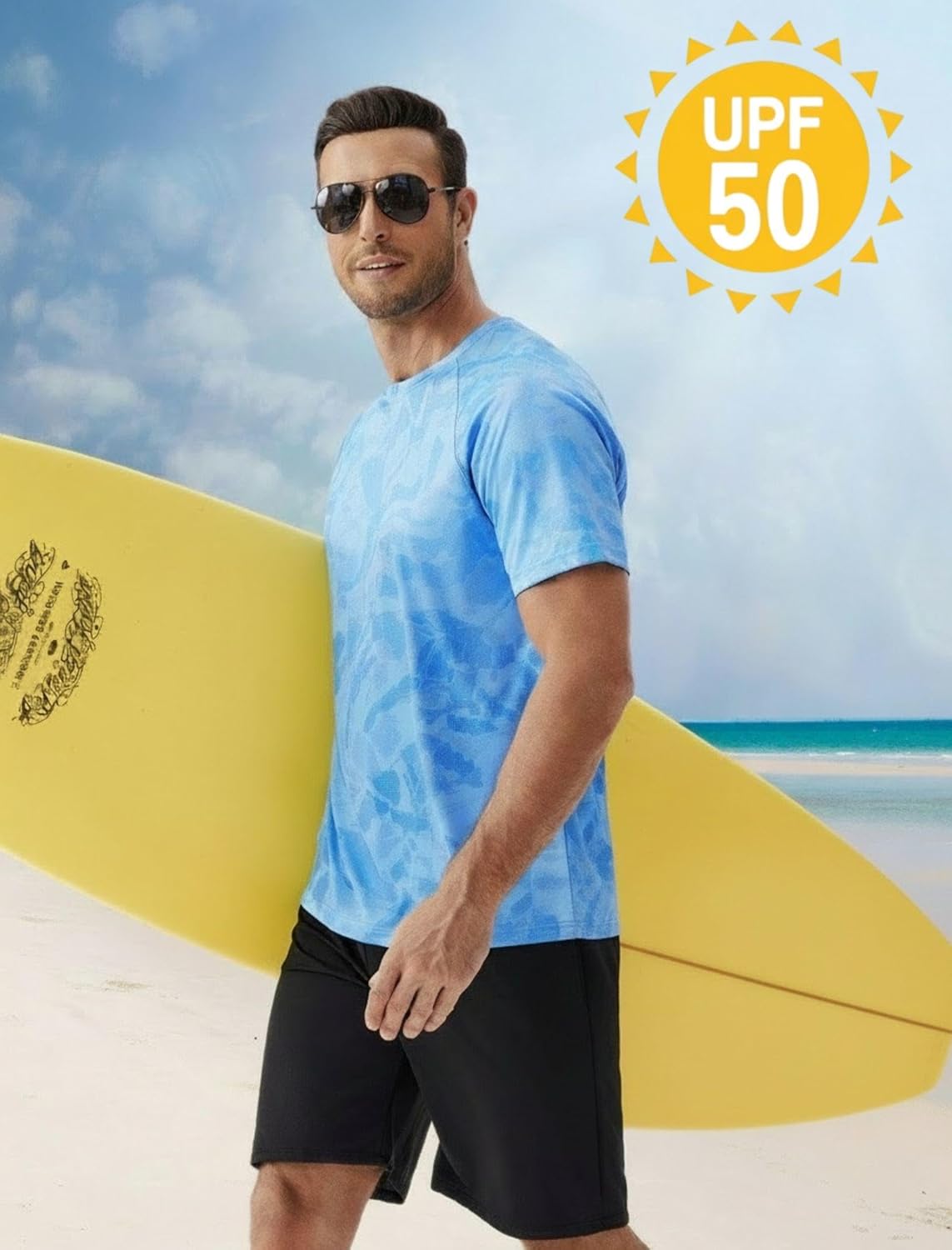 PINSPARK Men's Rash Guard Swim Shirt UPF 50+ Sun Protection Quick Dry Cooling Fishing T-Shirt Athletic Performance Top - Image 3