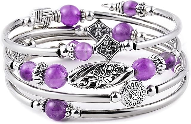 Gleamart Beaded Wrap Bracelet Layered Bohemian Bracelet Natural Stone Chakra Bangle for Women