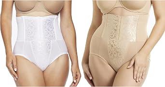 CUPID Extra Firm Basics Hi-Waist Cinching Brief Style 5065 White and Beige - XL