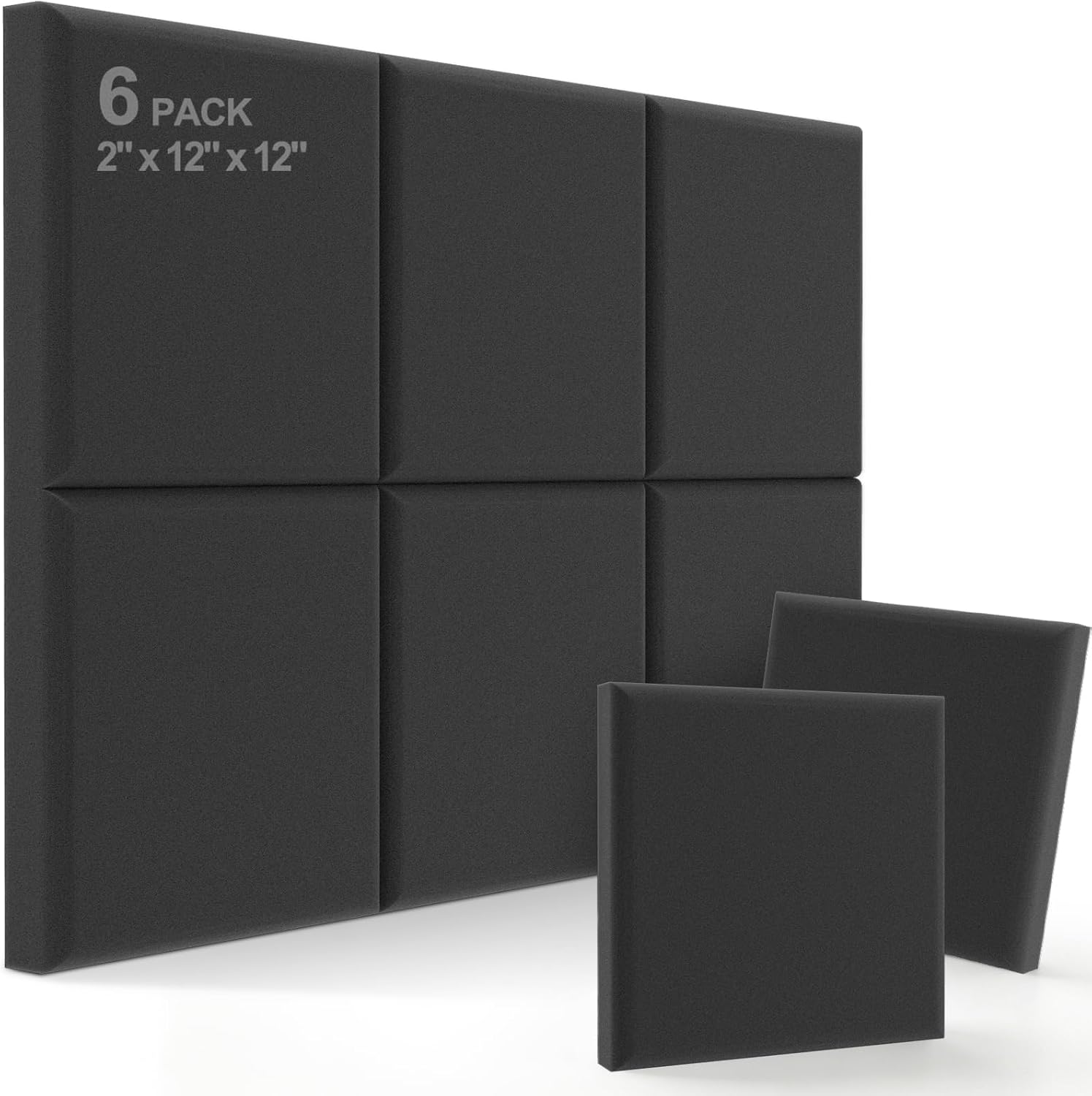 JBER Acoustic Studio Foam, 6 Pack 2" X 12" X 12" Round C-Panel Sound Foam Panels Soundproofing Treatment Studio Wall Padding Sound Absorbing Fireproof Pyramid Wedge Tiles