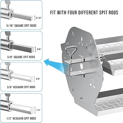 Miniatura 4 de Skyflame Bandejas de asador con juego de brochetas Shish-Kebab, kit de asador de barbacoa de acero inoxidable 2 en 1, incluye cesta giratoria y