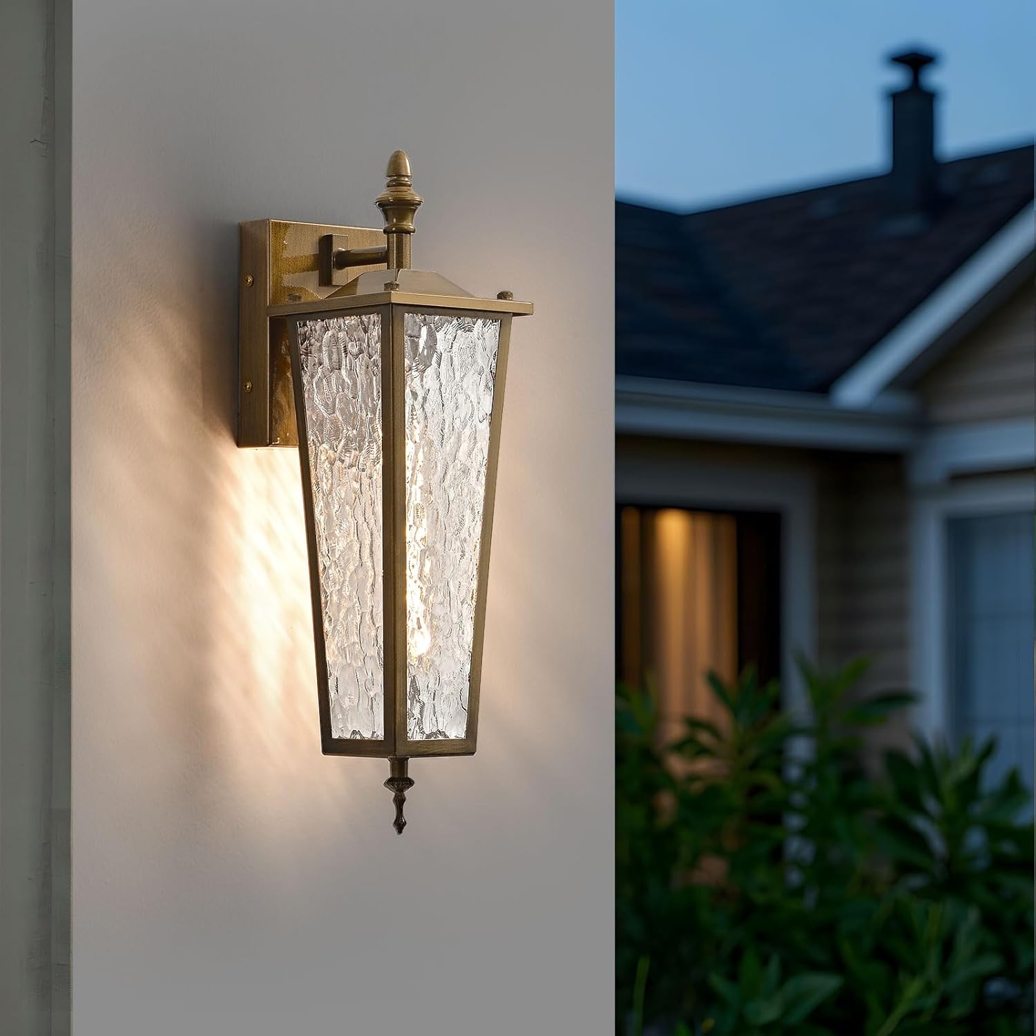 Outdoor Wall Light, Vintage Gold Exterior Lighting Fixture with E26 Socket & Glass Shade, Waterproof Porch Sconce Lamp for Garage, Patio, Front Door Entryway