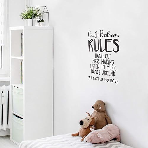 Miniatura 2 de Calcomanía de vinilo para pared, reglas de dormitorio de niñas, 33 x 22.5 pulgadas, divertida y feliz bebé, niña, adolescente, lindo hogar,