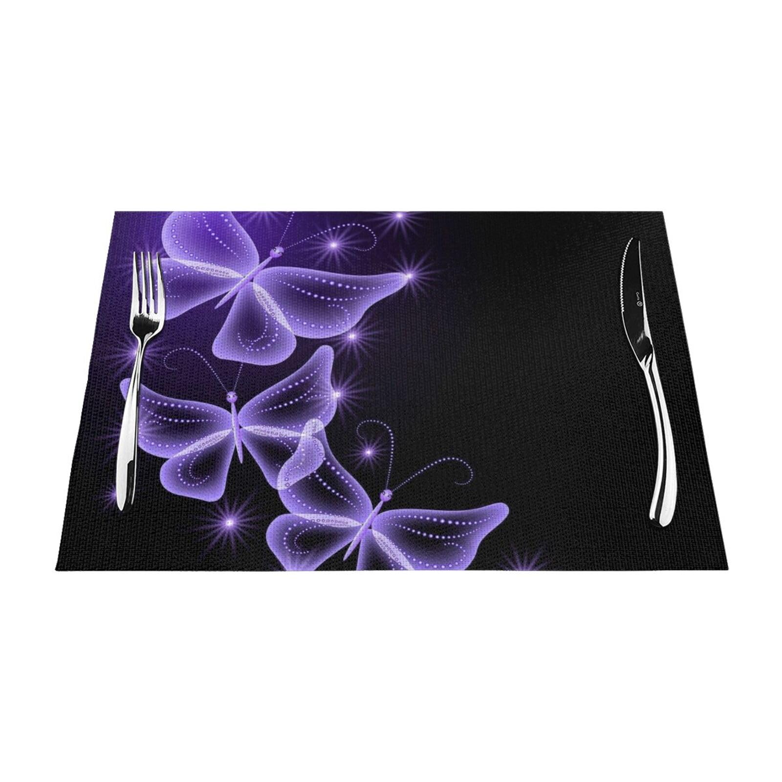 PVC Placemat Set of 6 PCS, 45x30 CM, Beautiful purple butterfly Printed Non-Slip Heat Resistant Place Mats for Kitchen Dining Table Indoor Outdoor