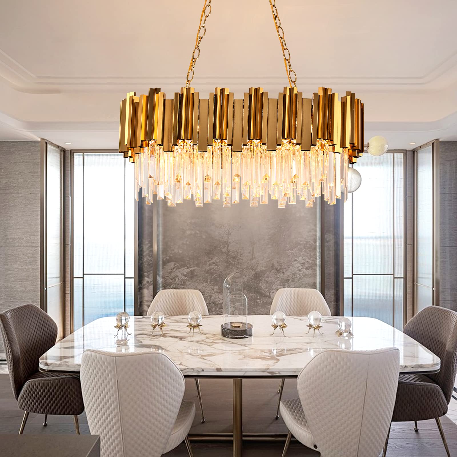 6 Light Modern Chandeliers Crystal Chandelier Flush Mount Chandelier Crystal Modern Pendant Light for Dining Room, Bathroom, Bedroom, Living Room, Pool Table Light, E26 Bulb Required