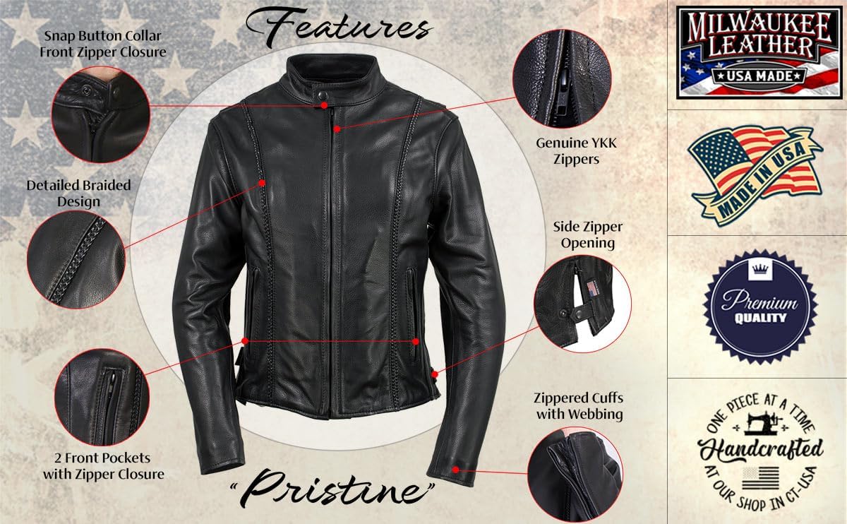 Milwaukee Leather Women's Standard MLJKL5002 Black Pristine Leather Jacket, 3X-Large