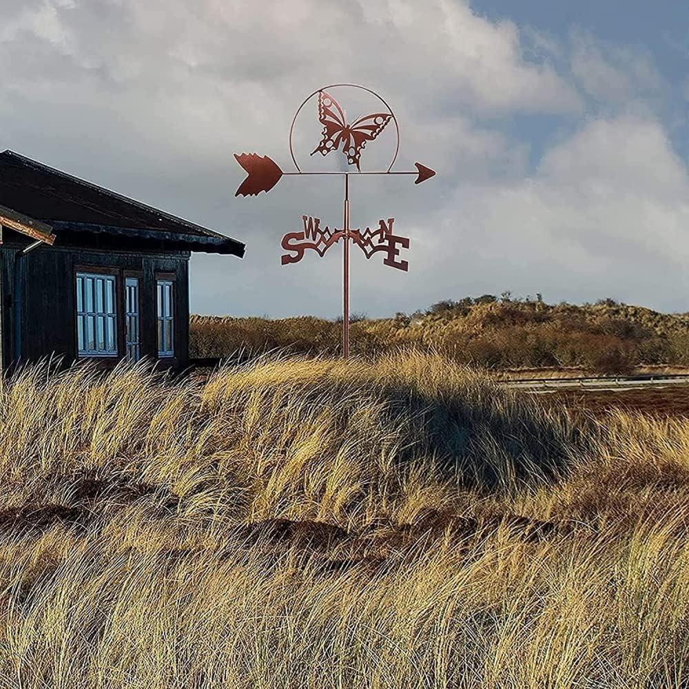 Metal Weathervane Garden Butterfly Weather Vane Outdoor Roof Garden Mount Yard Decor Weather Vane, Yard Indicating Wind Direction