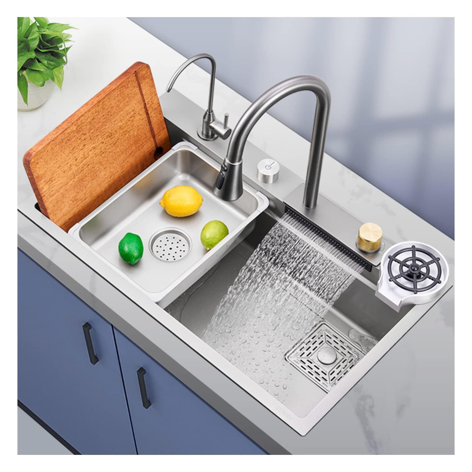 Évier en acier inoxydable 304 cascade avec robinet moderne de cuisine