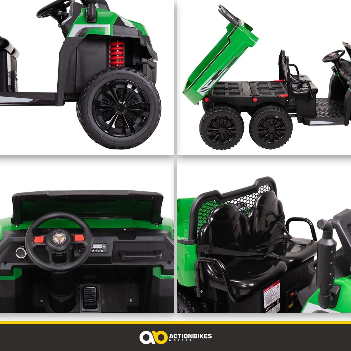 Actionbikes Motors Kinder Elektroauto UTV A730 | Fernbedienung mit First Funktion - 4-Rad Antrieb - Kinderauto elektrisch - Elektrofahrzeuge - Elektro Auto für Kinder ab 3 Jahre (Grün/Gelb)