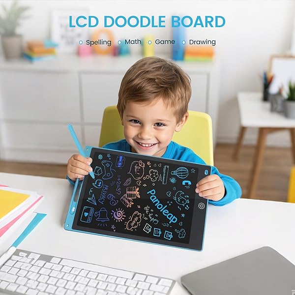 12 Zoll LCD Schreibtafel für Kinder & Erwachsene – wiederverwendbares Maltafel, löschbares Zeichen- und Kritzelbrett, tragbares Schreibbrett, Lernspielzeug & Geschenkidee (blau) - 3
