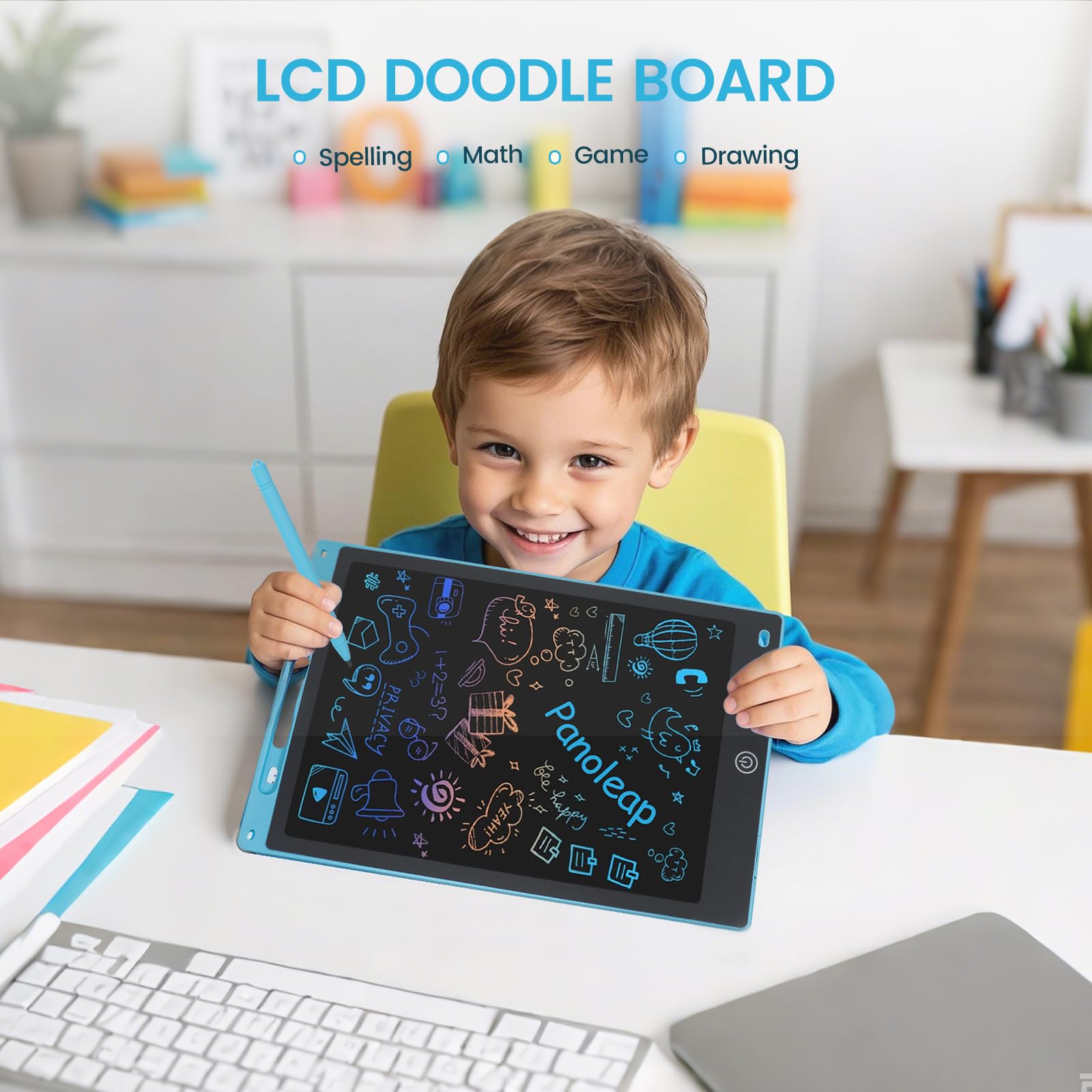 12 Zoll LCD Schreibtafel für Kinder & Erwachsene – wiederverwendbares Maltafel, löschbares Zeichen- und Kritzelbrett, tragbares Schreibbrett, Lernspielzeug & Geschenkidee (blau) - 4