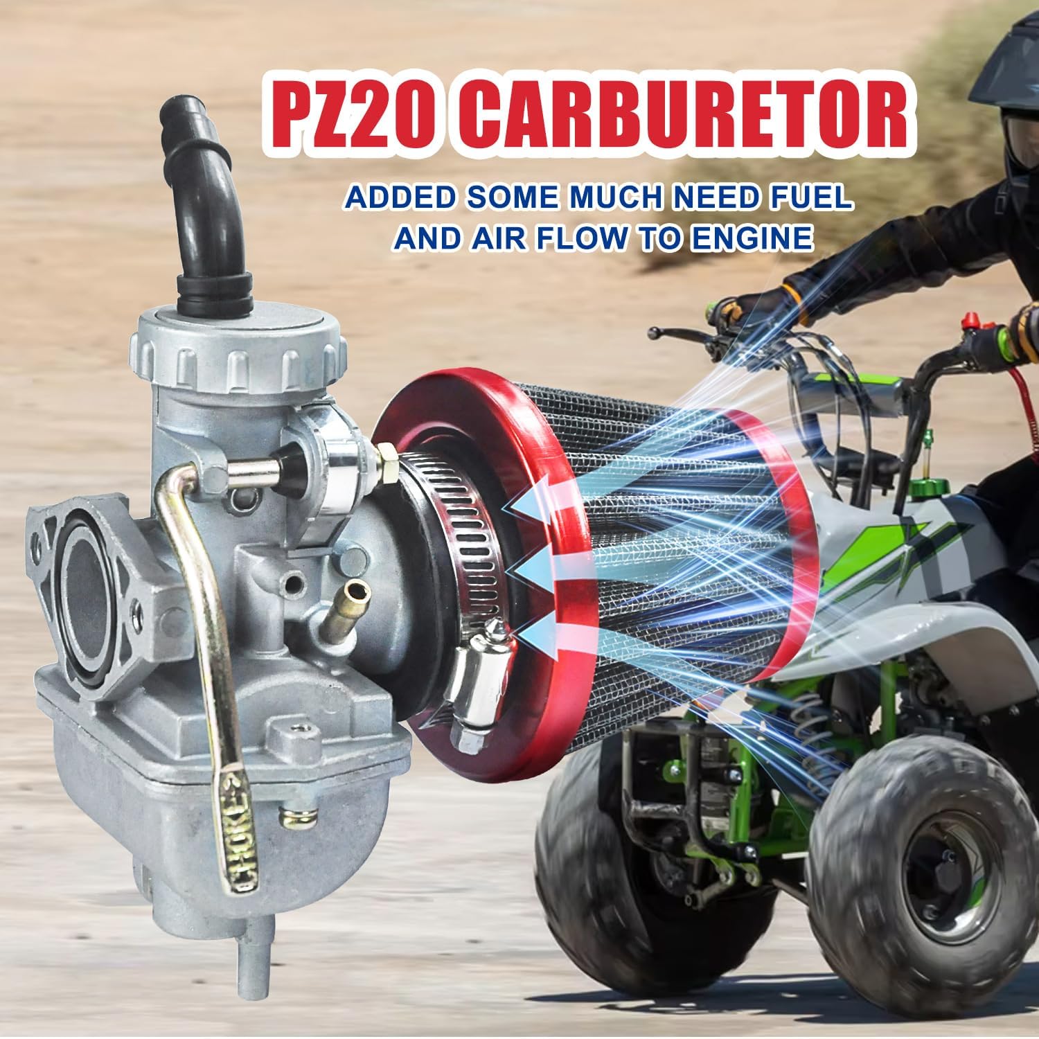 PZ20 Carb Carburetor Air filter Starter Motor CDI Relay Ignition Coil Kit for 50cc 110cc 125cc Tao Tao Coolster Apollo Kazuma Sunl Chinese Quad Kids ATV Four Wheeler 4 Stroke Engine Parts Red