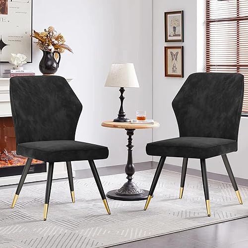 Miniatura 6 de Juego de 2 sillas de comedor tapizadas modernas de gamuza sintética sin brazos para comedor, sala de estar, silla de ocio, silla de escritorio para