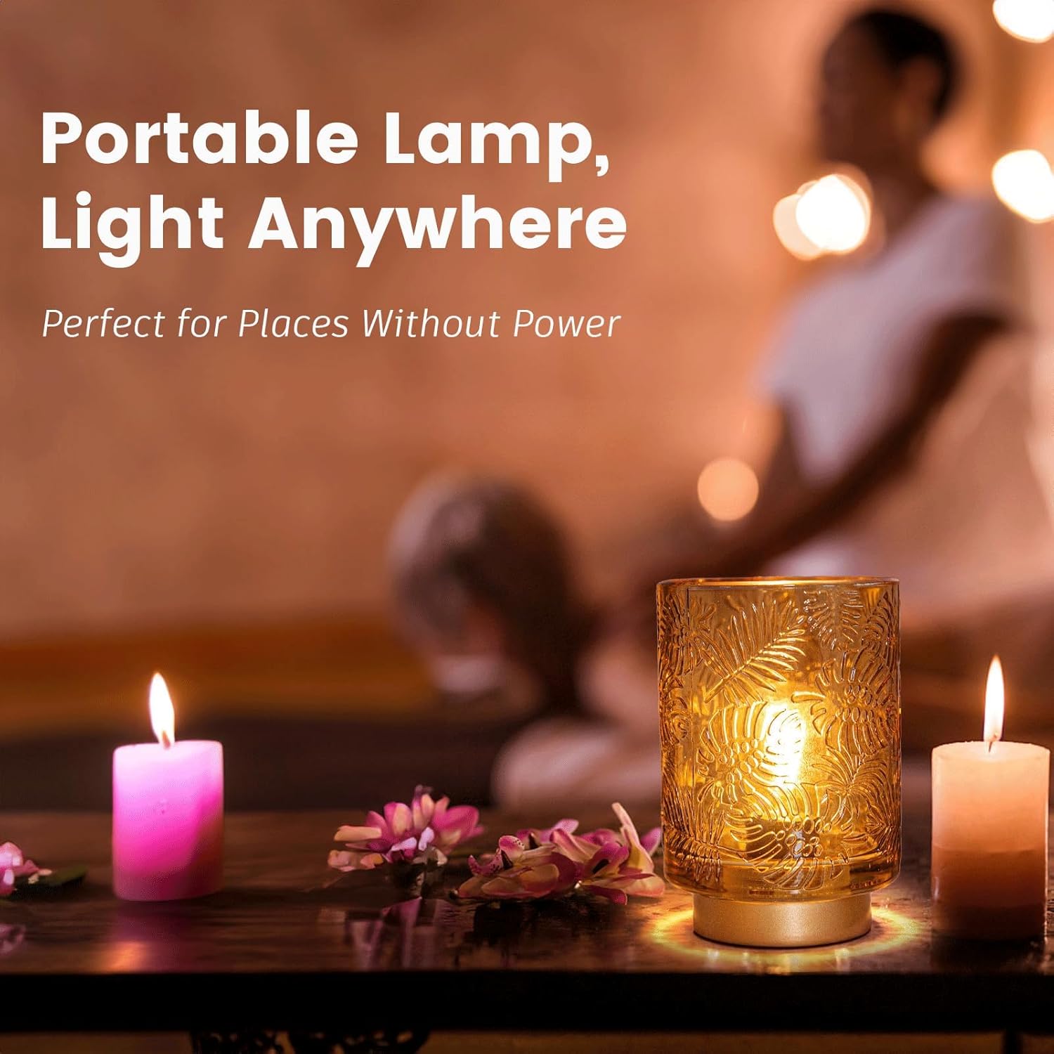 ULAROOM Battery Operated Small Cordless Table Lamps with Remote Control, Dimmable Brightness Wireless Lamp with Timer, Glass Battery Powered Lamp for Bedroom Living Room Home Decor Golden Amber