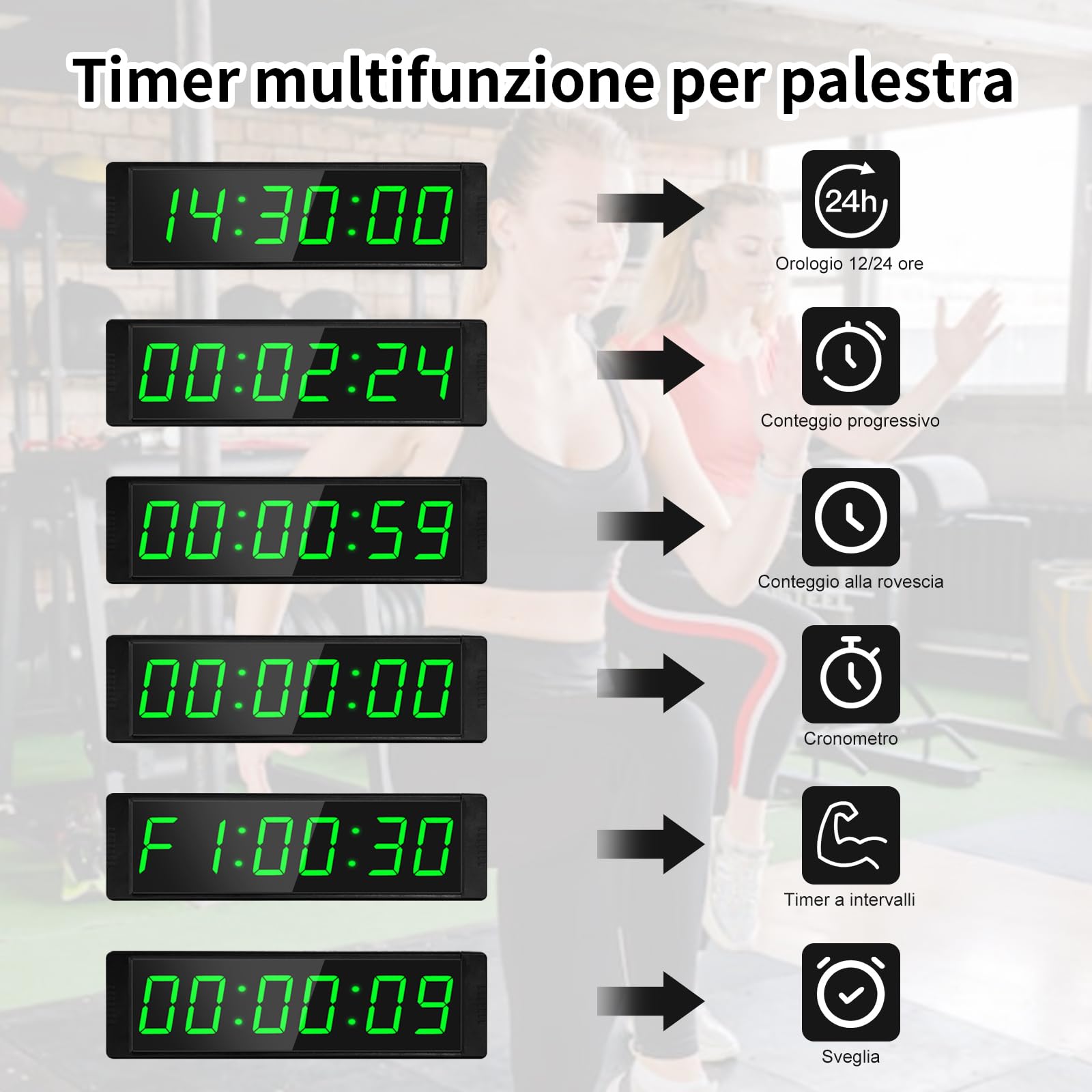 Timer da Palestra, Orologio da Parete Digitale Cronometro Sportivo con Pulsante di Avvio/Arresto, Portatile Gym Timer 12/24H Intervallo Cronometro con Telecomando per Workout, Casa