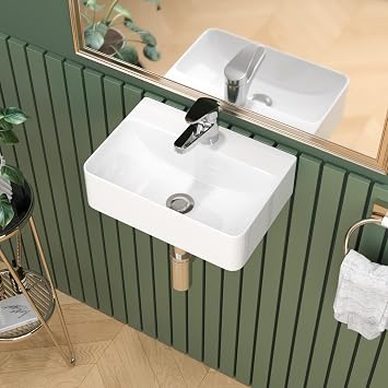 Sarlai Wall-Mounted Bathroom Basin, Ceramic Wash Basin 35.5x25.4x10.2 cm