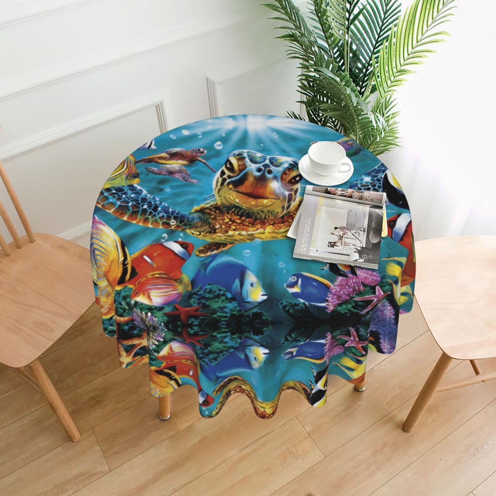 hhxvcv Colorful Sea Turtle Round Tablecloth – Dining Table Cover