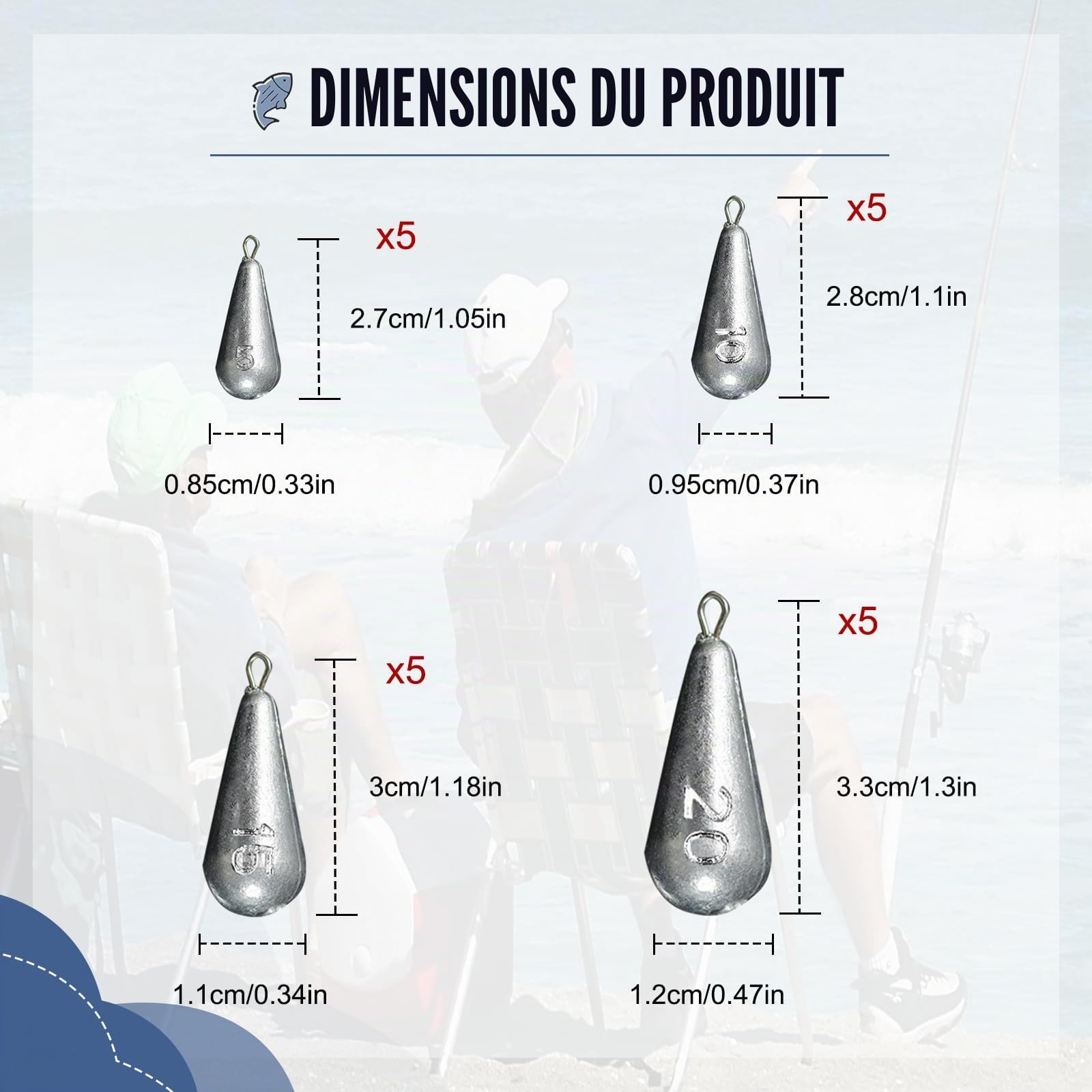 Poids de Pêche Plombs Drop Shot 5g 10g 15g 20g Forme de Goutte Pêche Sinker pour Mer Eau Douce
